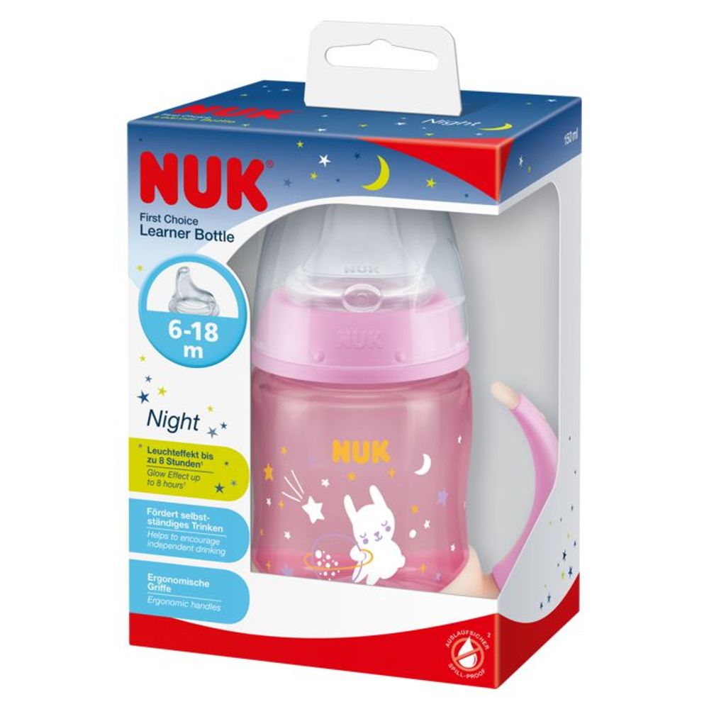 NUK Prelazna flašica koja svijetli u mraku First Choice 6-18mj 150ml, Roza slika 3