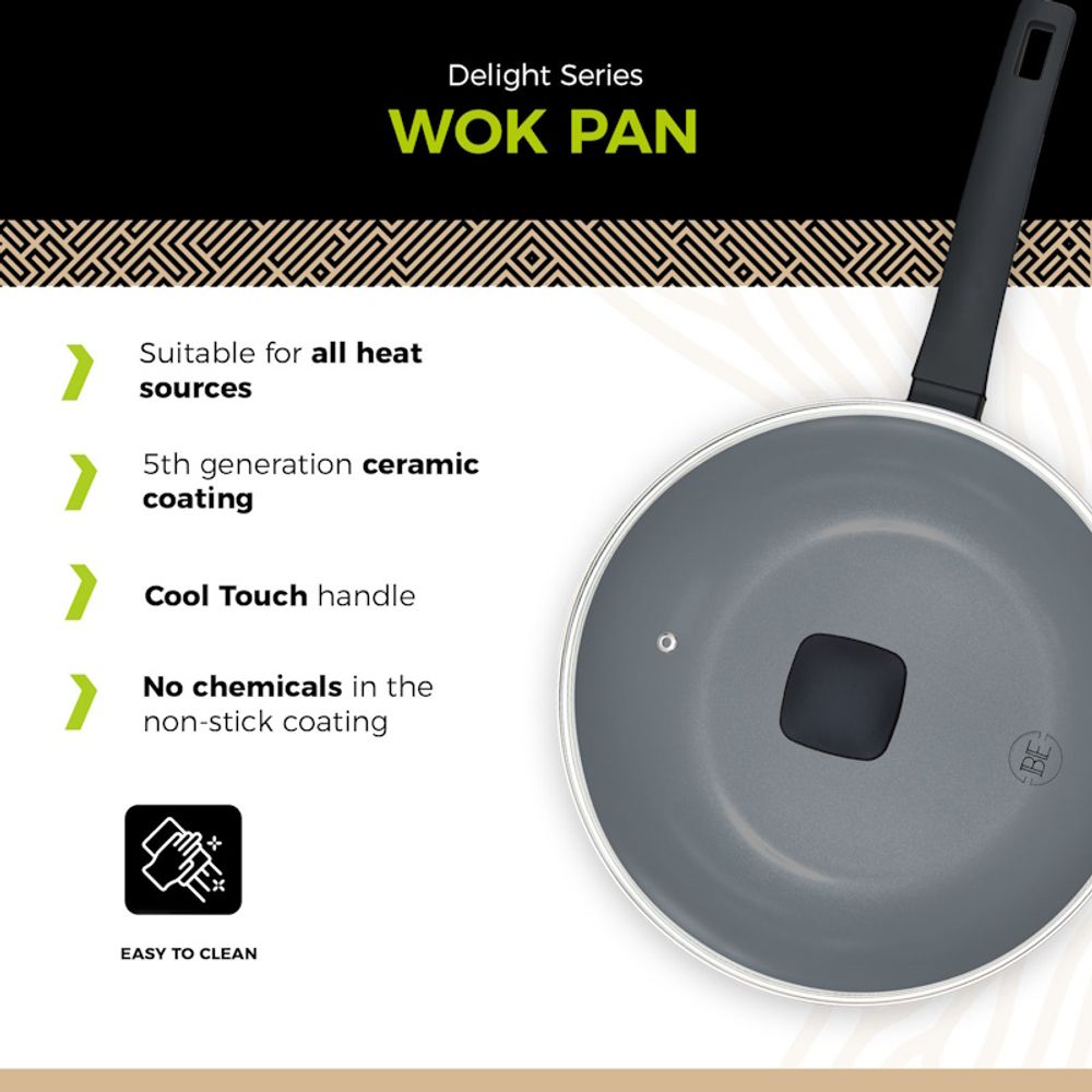 BE Living Wok tava s poklopcem Delight Black 28 cm slika 2