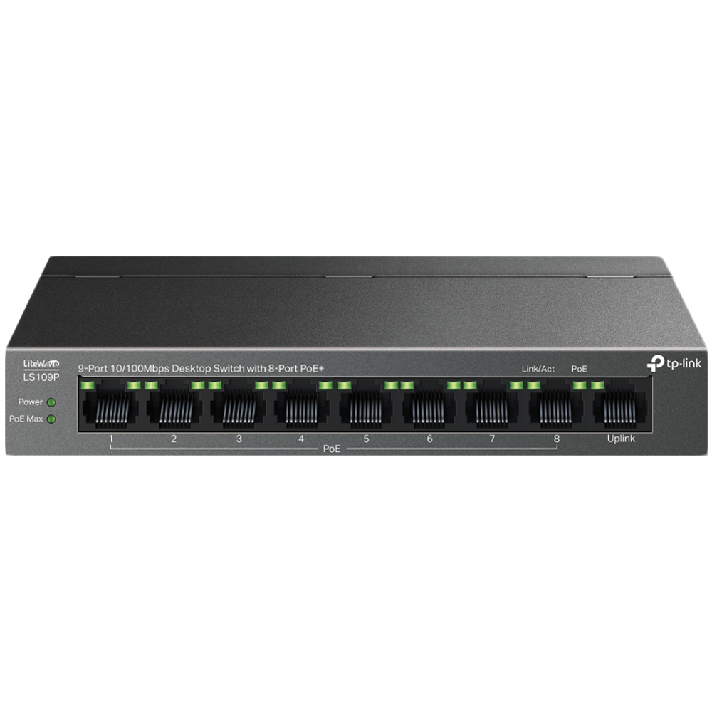 TP-Link LS109P 9-Port 10/100 Mbps Desktop Switch sa 8-Port PoE+ slika 1