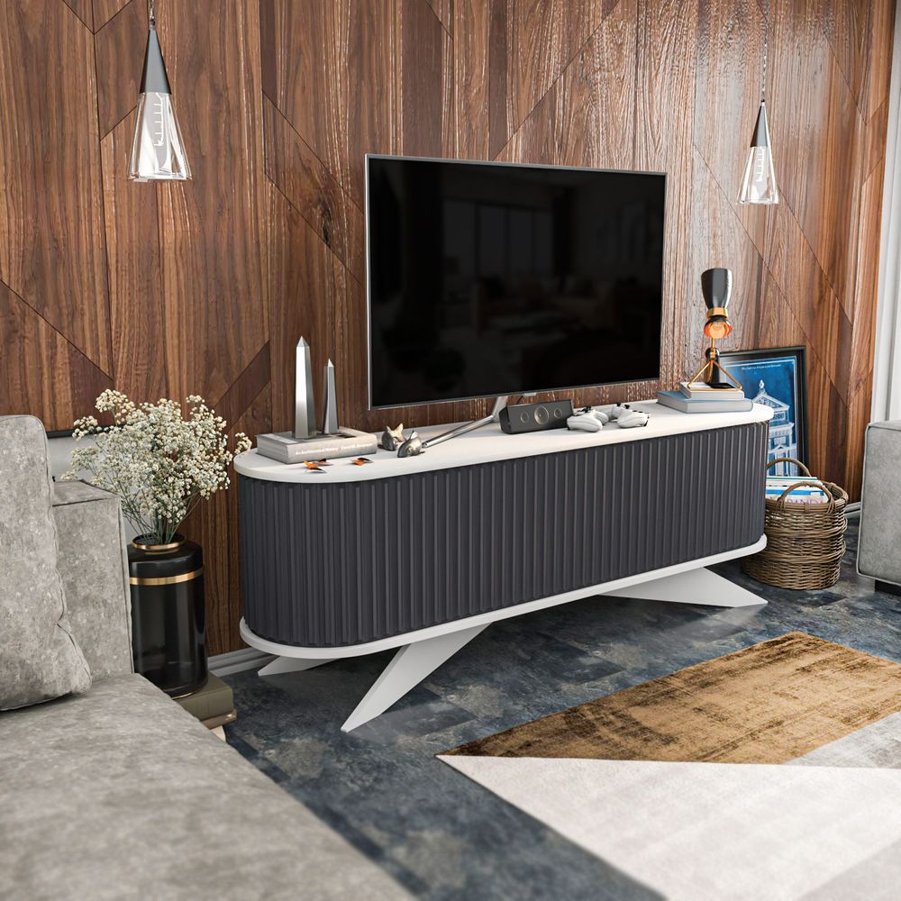 TV stalak Stor - Anthracite i Bijela slika 2