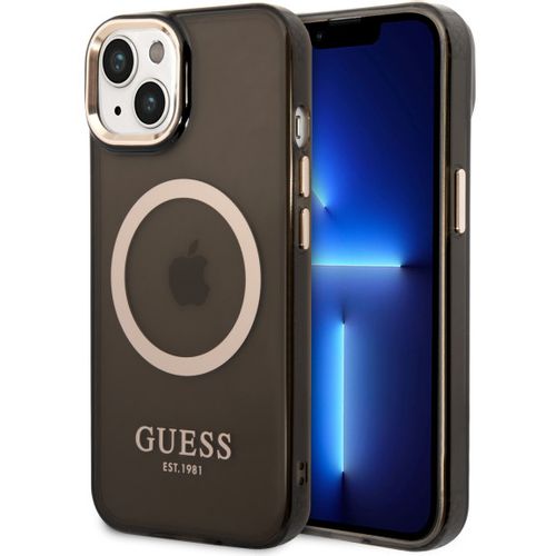 Guess Futrola za iPhone 14 Plus GOLD OUTLINE TRANSLUCENT BLACK MagSafe slika 1