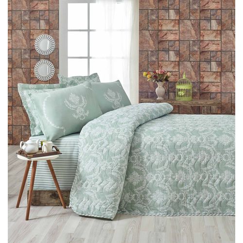 L'essential Maison Pure - Prekrivač za krevet u boji vodenozelene i morskozelene sa dvostrukim štepom slika 1