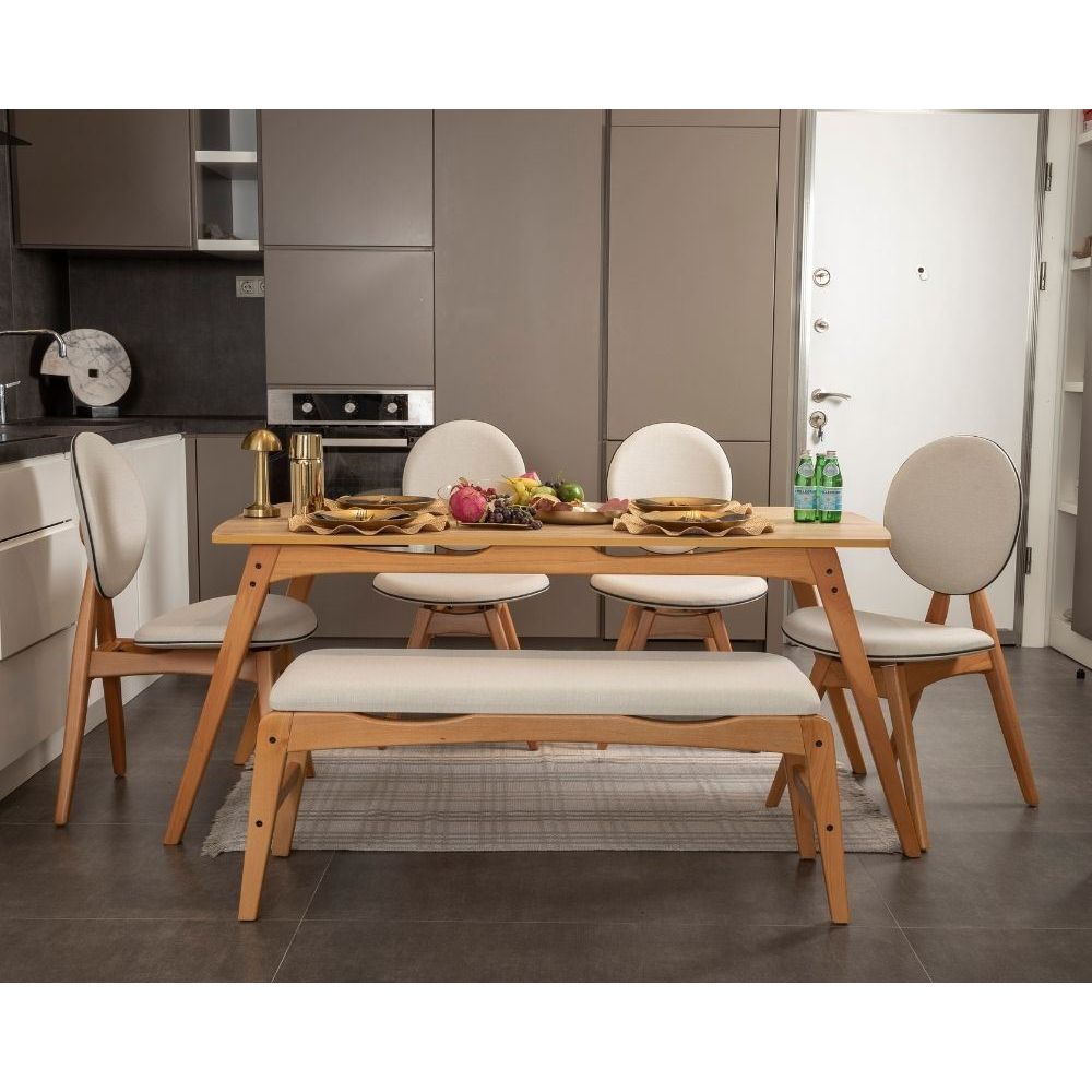 Set Stola i Stolica Touch (4S-1B) v2 - Hrast i Bež (6 Komada) slika 3