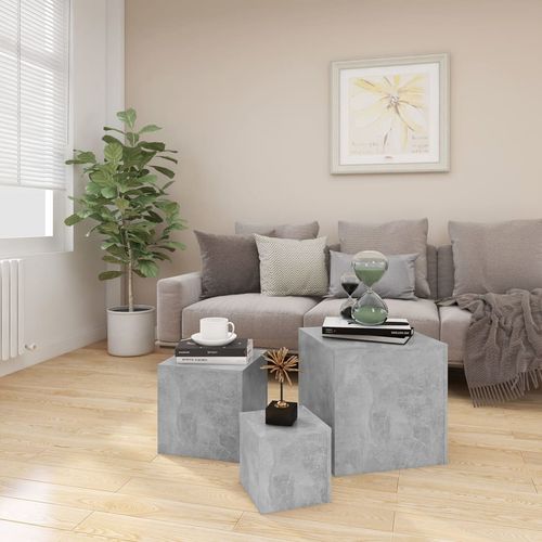 Bočni stolići 3 kom siva boja betona od iverice slika 3