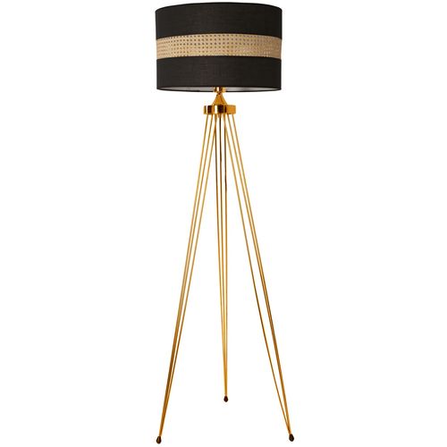 Star Gold Lambader Silindir 02 Rattan Abajurlu Gold Floor Lamp slika 2