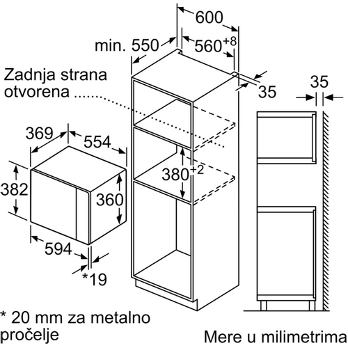 Bosch BFL554MB0 Ugradna mikrotalasna rerna, 25L, Crna slika 4