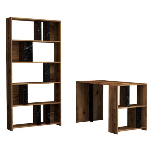 Woody Fashion Studijski stol i policu za knjige, Lima - Walnut, Black Marble slika 2