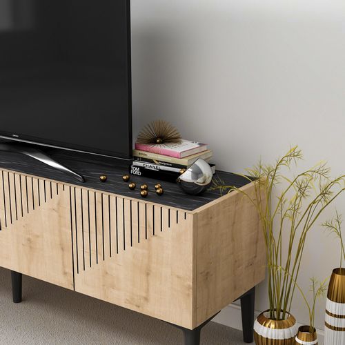 Woody Fashion Stalak za televizor, Draw - Sapphire Oak, Black Marble slika 5