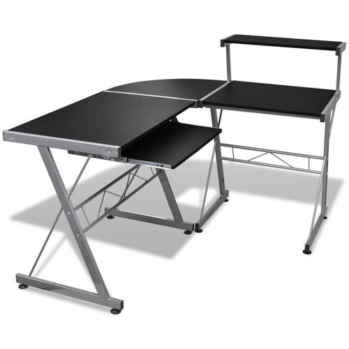 Crni uredski stol za računalo sa policom za tipkovnicu slika 1