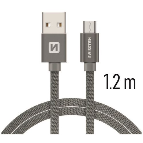 SWISSTEN kabel USB/microUSB, platneni, 3A, 1.2m, sivi slika 1