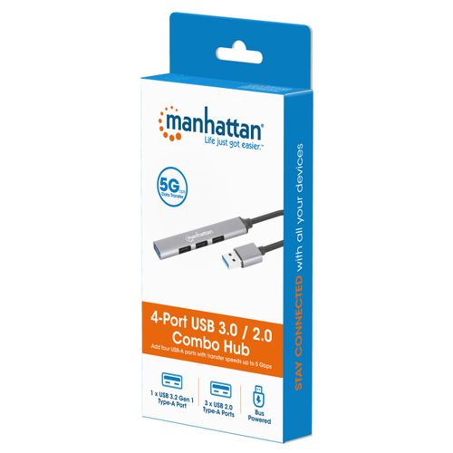 USB HUB 4port Manhattan 168427 3.0/3xUSB 2.0 480Mbps/1xUSB 3.0 5Gbps/sivi slika 2