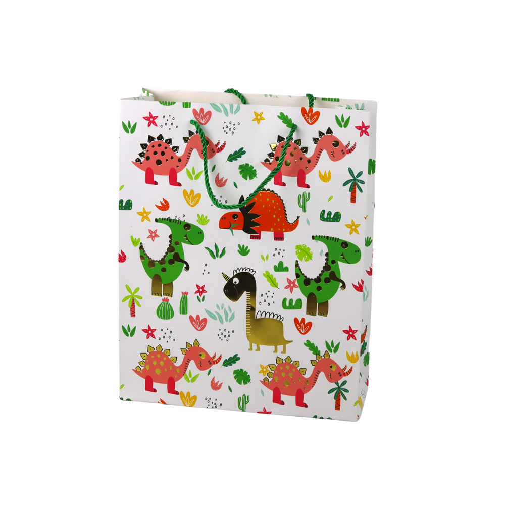 Papirnata vrećica za darove šareni dinosauri palme 32 cm x 26 cm x 10 cm slika 1
