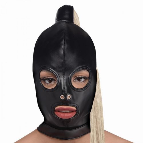 Blonde Ponytail Bondage Hood - Black slika 2