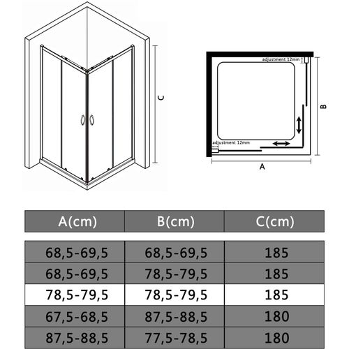 Tuš-kabina sa sigurnosnim staklom 80 x 80 x 185 cm slika 33