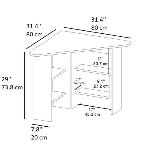 Corner - White White Study Desk slika 6