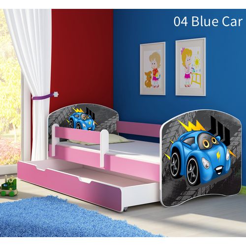 Dječji krevet ACMA s motivom, bočna roza + ladica 180x80 cm 04-blue-car slika 1