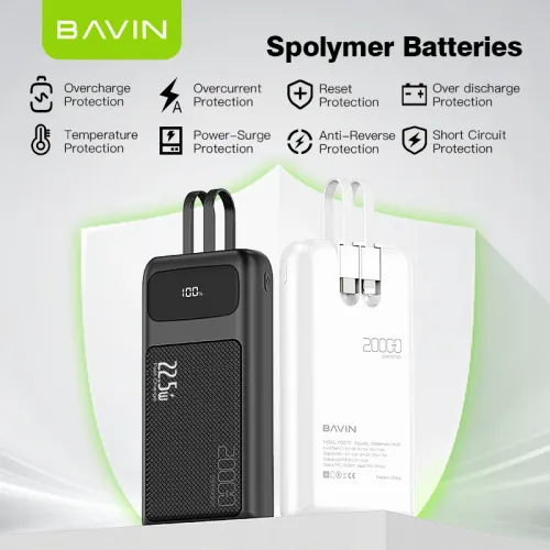 Bavin Power bank 20000mAh 22,5W Type C & Ligtning kabl crna slika 3