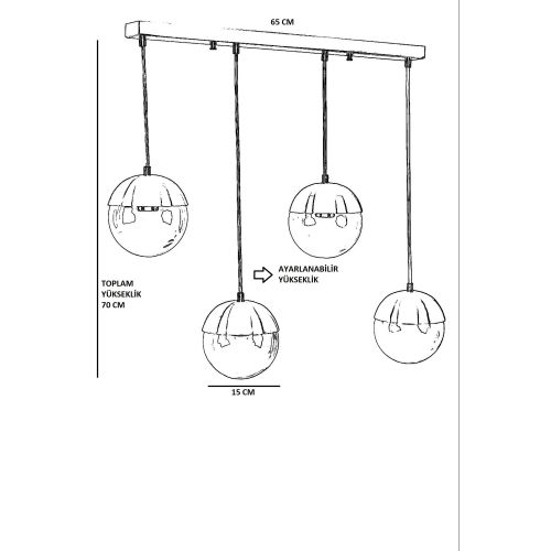 Küre 4 Lü Sıralı Siyah Füme Camlı Sarkıt Dark Grey Chandelier slika 4