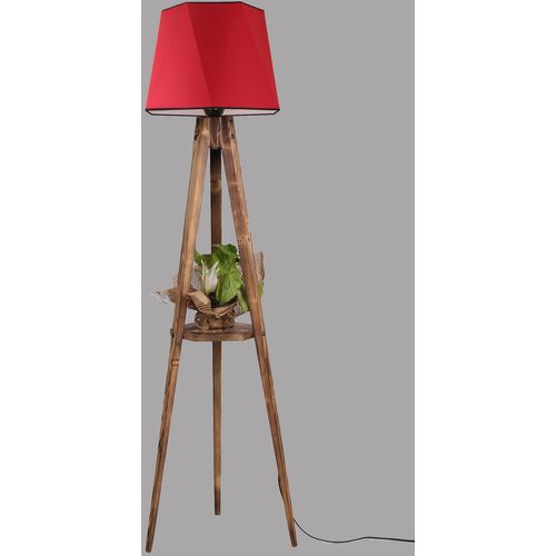 Sehbalı tripod lambader yanık altıgen kırmızı abajurlu Red Floor Lamp slika 1