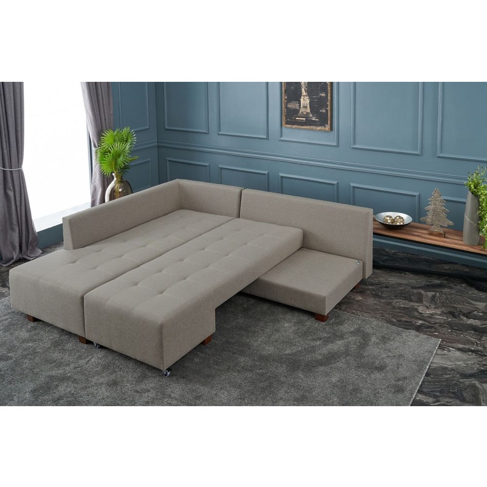 Ugaona Sofa na Razvlačenje Manama - Krem Boja, Lijevi Kut slika 3