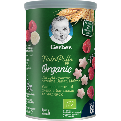 Gerber Organic for Baby Hrskavi proizvod od riže i pšenice s malinom i bananom 35g slika 1