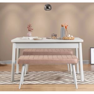 Costa 0900 - Bijeli, Stone White Set Trpezarijskog Stola i Klupa (3 Dijela)