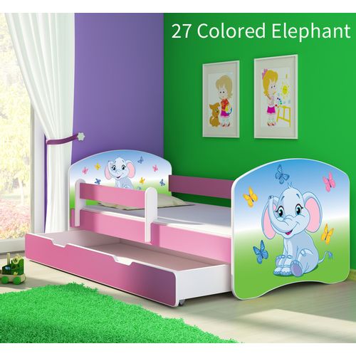 Dječji krevet ACMA s motivom, bočna roza + ladica 160x80 cm 27-colored-elephant slika 1