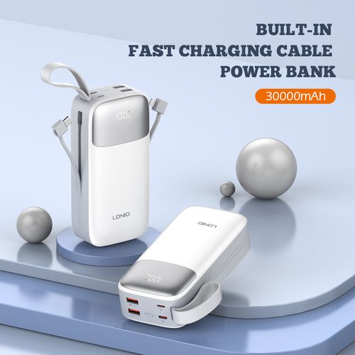 LDNIO POWER BANK 30000mAh 22,5W 5V 3A 2 PORT (2A) + 2 CABLE (1C1L) PQ30 slika 1