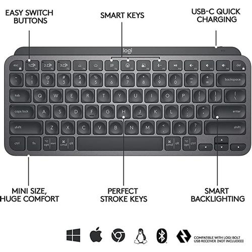 Logitech MX Keys Mini Bežična Tipkovnica - Grafitna slika 1