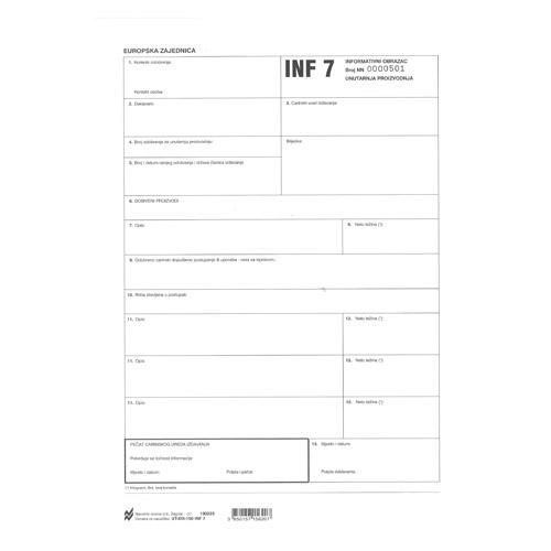 XIII-150 INF7 INFORMATIVNI OBRAZAC - UNUTARNJA PROIZVODNJA INF7; List, 21 x 29,7 cm slika 2