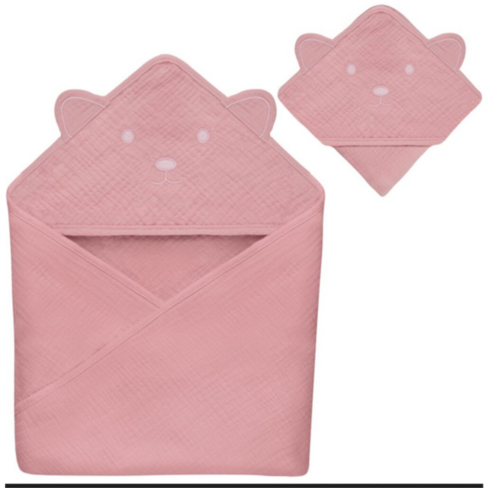 Lionelo Peškir za bebe sa kapuljačom Muslin 80x80cm, Pink Baby slika 3