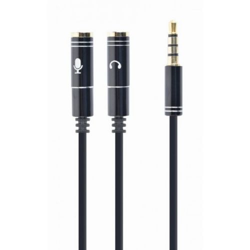 CCA-417M Gembird 2x 3.5 mm(slusalice i mikrofon) Metalni adapter na 1x 3.5mm(4 pin) cable, 0.2m crn slika 1