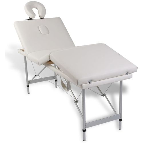 Krem bijeli sklopivi masažni četvorodijelni stol s aluminijskim okvirom slika 36