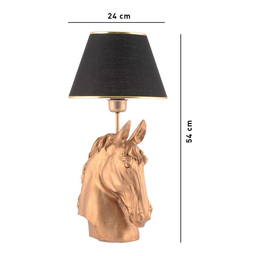 Stolna Lampa sa Motivom Crnog Konja i Zlatnom Postoljem slika 6