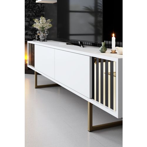 Woody Fashion Komoda za TV, Gold Line - White, Black slika 4