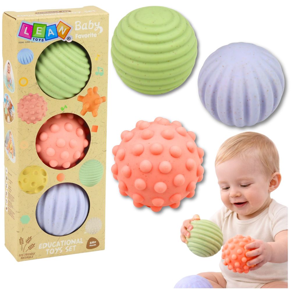 Set senzornih loptica za bebe pastelne boje 3 kom 6 cm slika 1