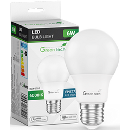 Green Tech LED žarulja6W, 6000K, E27, A60, Flux: 600 lm, IP40, Epistar chip slika 1