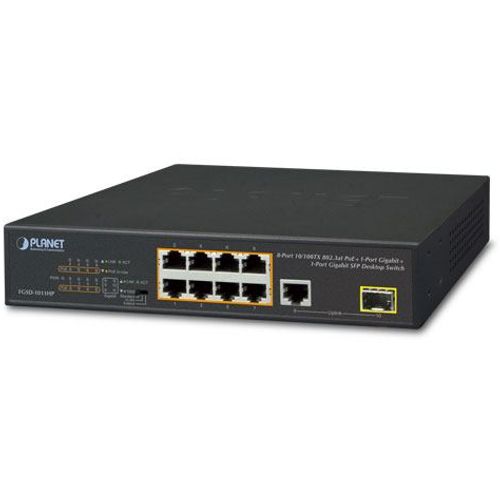 Planet 10-Port Unmanaged PoE Switch (8x 100Mbps 802.3at PoE (120W) 1-Port Gbe 1-Port 100 1000X SFP) Desktop Switch slika 1