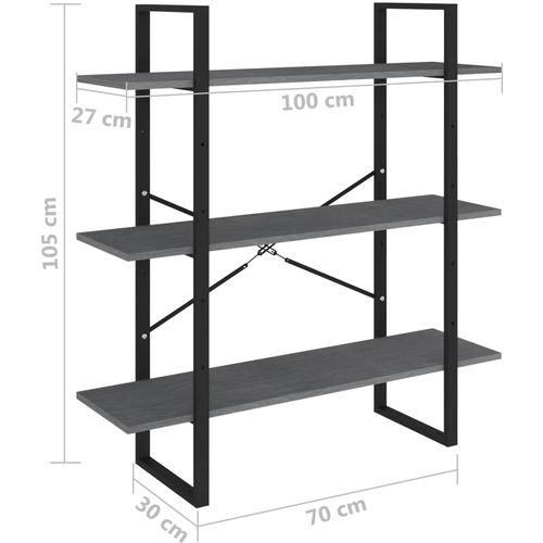 Ormarić za knjige s 3 razine sivi 100 x 30 x 105 cm od borovine slika 11