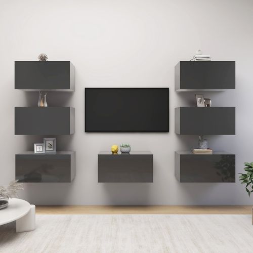 TV ormarići 7 kom visoki sjaj sivi 30,5 x 30 x 60 cm od iverice slika 1