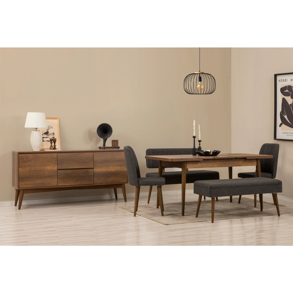 Vina Bench 04 1053 - Set za Trpezariju od 6 Komada u Orahu i Antracitu slika 2