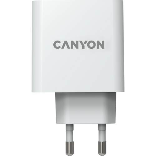 Canyon, GAN 65W charger Input: 100V-240V Output: 5.0V3.0A /9.0V3.0A /12.0V-3.0A/ 15.0V-3.0A /20.0V3.25A , Eu plug, Over- Voltage , over-heated, over-current and short circuit protection Compliant with CE RoHs,ERP. Size: 53*53*29mm, 110g, White slika 1