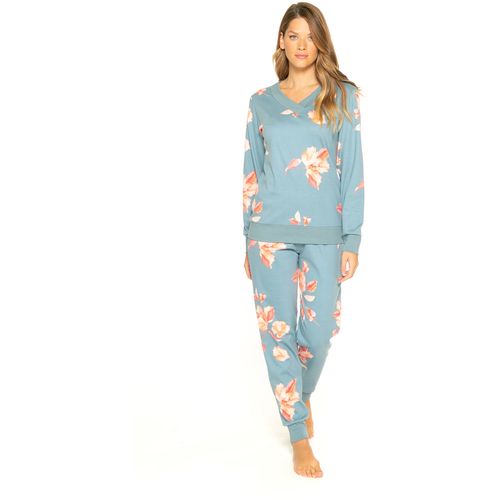 Ženska pamučna pidžama s cvjetnim printom slika 1