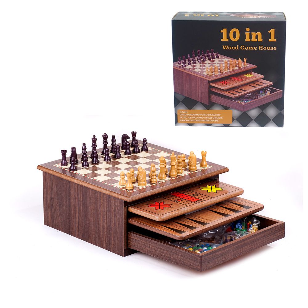 Set društvene igre na drvenoj ploči 10U1 Wood Game House slika 1