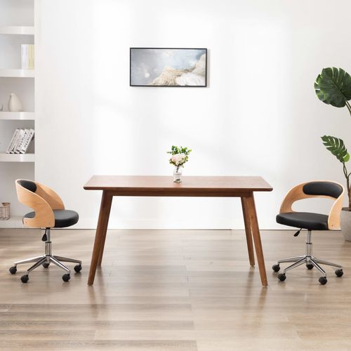 Okretna uredska stolica od savijenog drva i umjetne kože crna slika 10