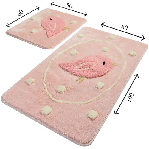 Birdie - Pink Multicolor Acrylic Bathmat Set (2 Pieces) slika 3