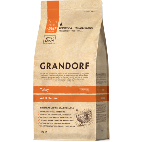 Grandorf Cat Adult Sterilised Ćuretina &amp; Smeđi Pirinač 2kg slika 1