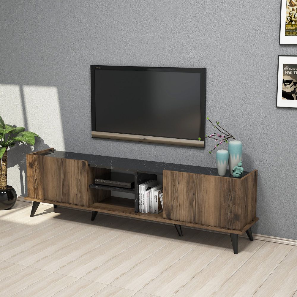 TV Stalak Elegante 1330 - Orah i Crna slika 2