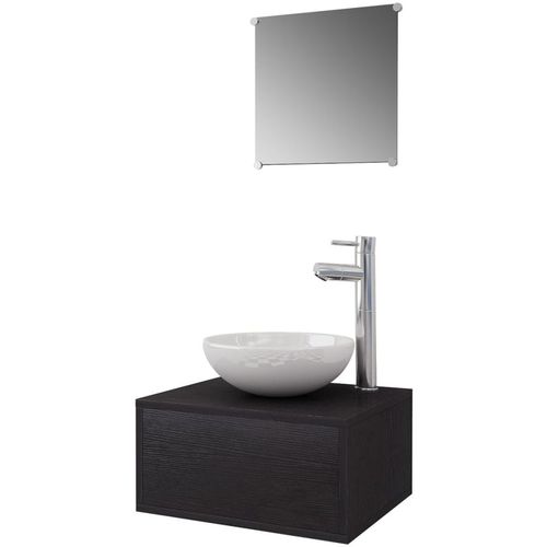 4-dijelni set kupaonskog namještaja s umivaonikom i slavinom crni slika 36