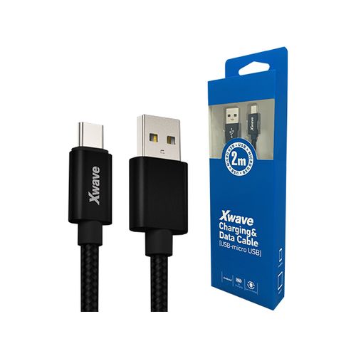 Xwave Kabl USB2.0 na Micro USB 2M,2A,aluminium,upleteni,crni slika 1